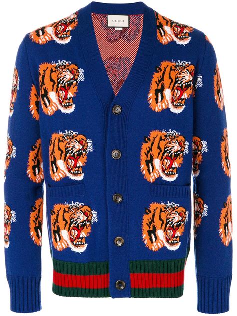 gucci blue tiger cardigan|gucci lamb print sweater.